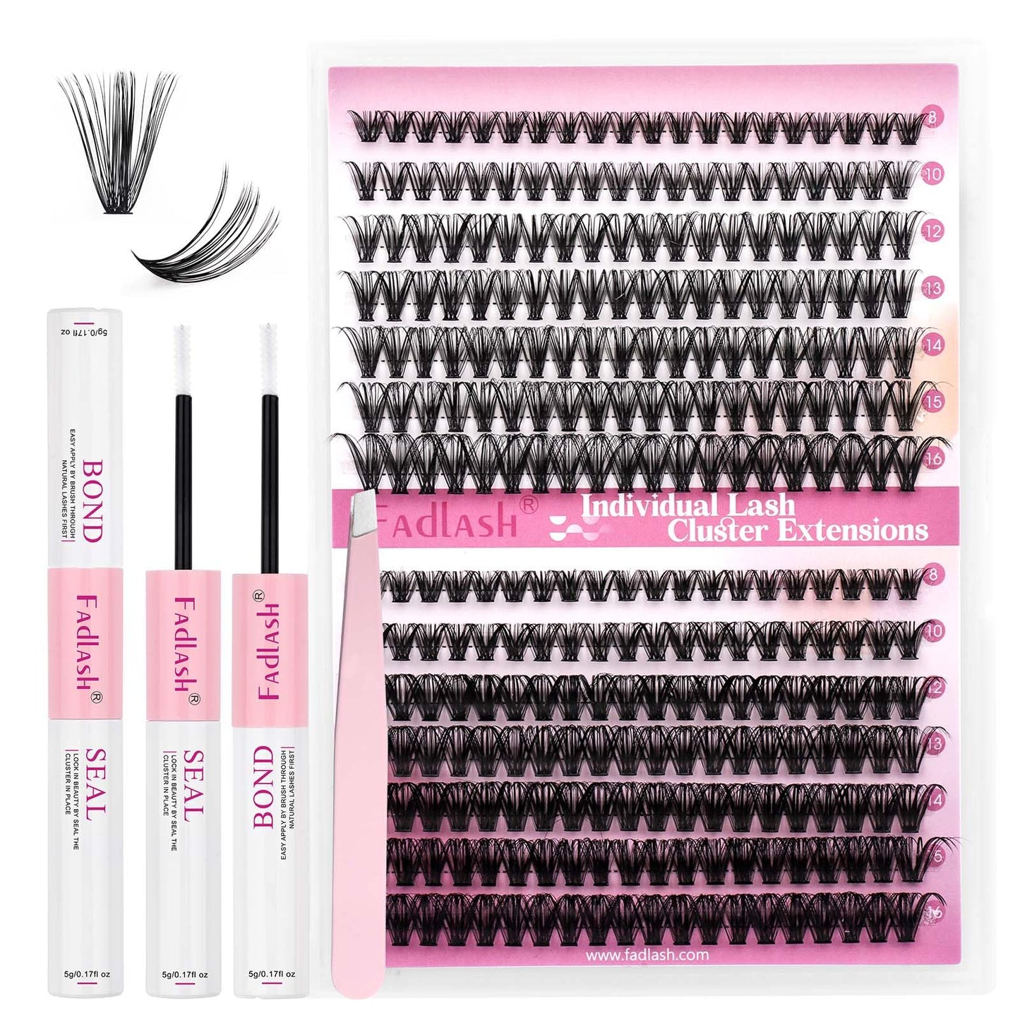FADLASH DIY Eyelash Extension Kit, 240Pcs Lash Clusters with Lash Bond and Seal, Clusters Eyelash Applicator Tool, D Curl DIY Lash Kit (30D+40D Kit)