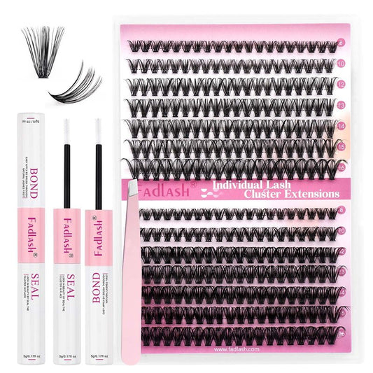 FADLASH DIY Eyelash Extension Kit, 240Pcs Lash Clusters with Lash Bond and Seal, Clusters Eyelash Applicator Tool, D Curl DIY Lash Kit (30D+40D Kit)