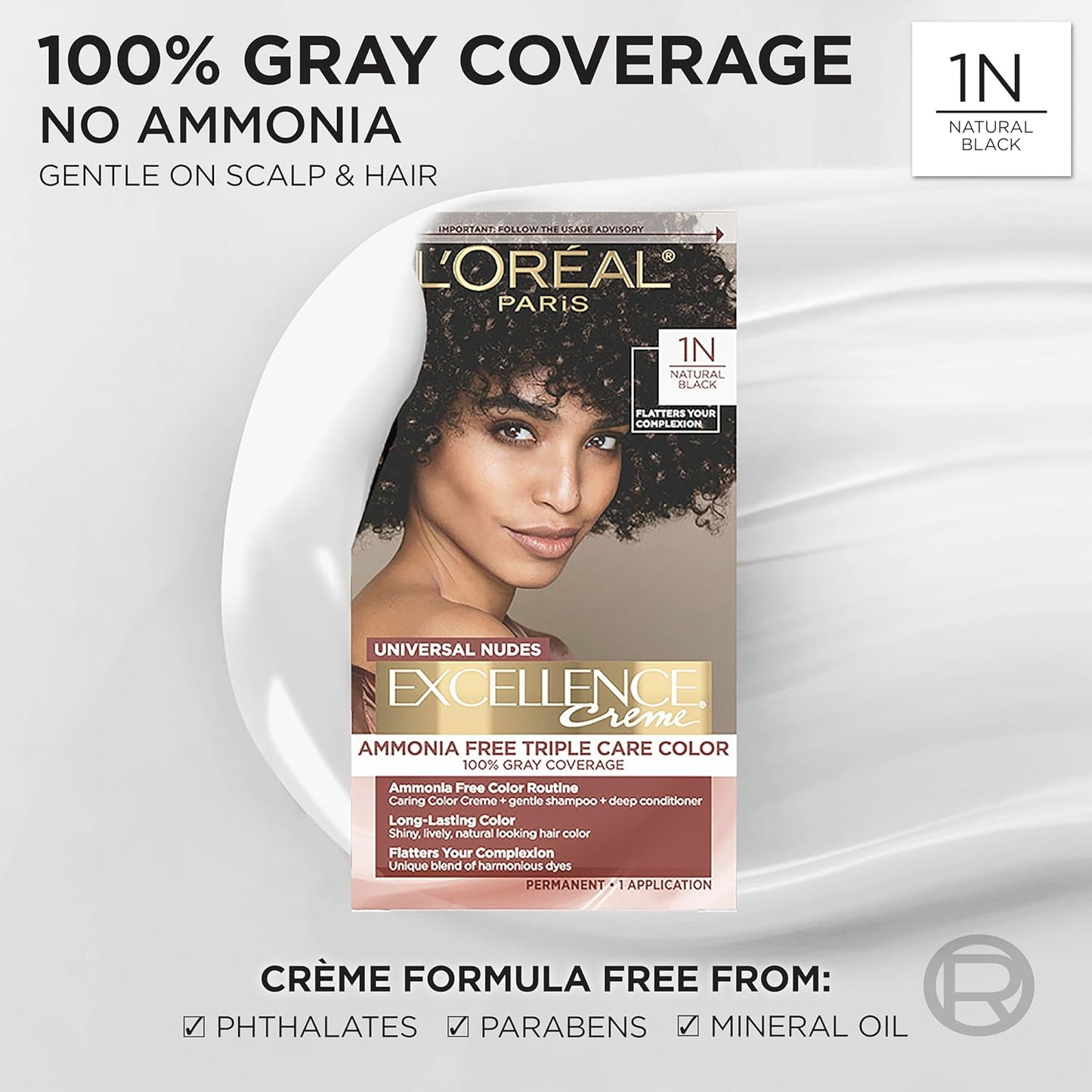L’Oreal Paris Hair Color - Excellence Universal Nudes Ammonia-Free Gray Coverage | 1N Natural Black, 1 Kit