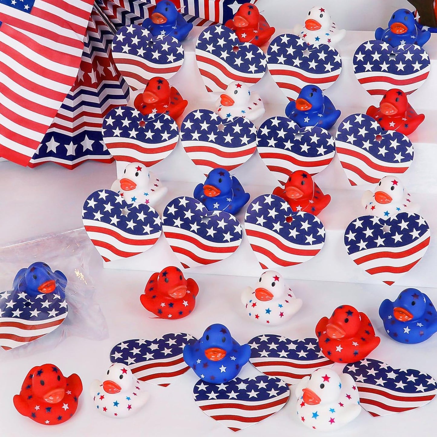 Patriotic Rubber Ducks - 24 Pack Mini Squeak Toys for 4th of July | Red, White & Blue Party Favors