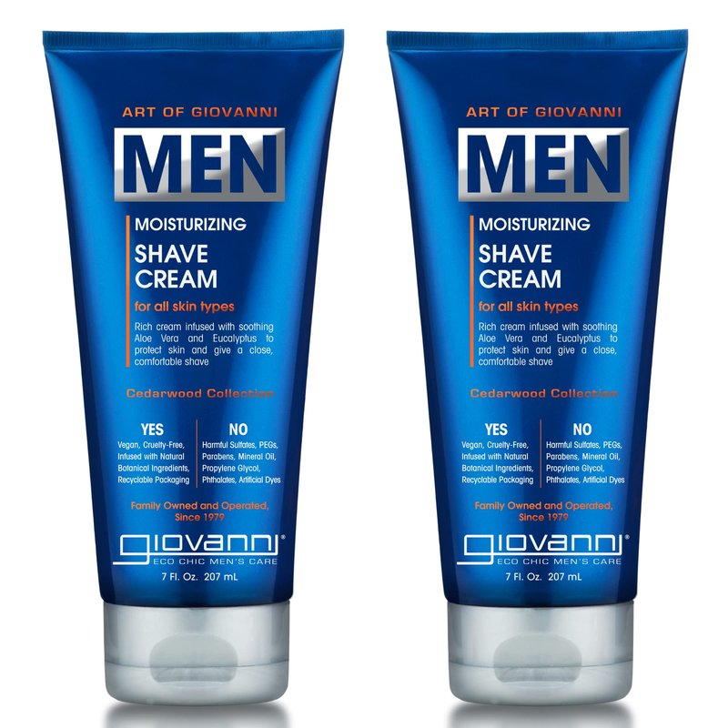 GIOVANNI Men's Moisturizing Shave Cream - Aloe Vera, Eucalyptus, Hydrates, Protects & Nourishes, Prevents Irritation, Men's Cedarwood Collection For All Skin Types, Vegan-Friendly - 7 oz (Pack of 2)