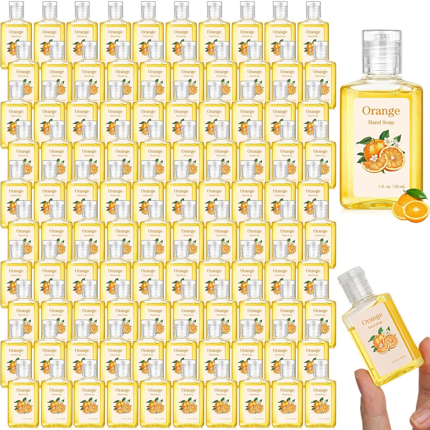 Travel Size Hand Soap - 24 Pack Mini Scented Foaming Sanitizer | 1fl oz Liquid Soaps for Hotels & Parties (Orange)