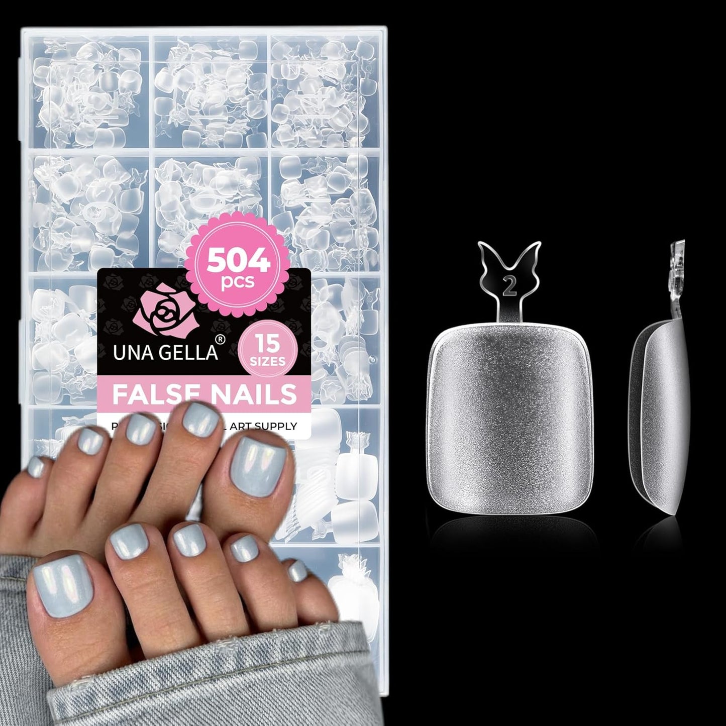 Medium Stiletto Press-On Nails - 504 Pcs Clear Gel Nail Tips | Full Cover Pre-Etched Acrylic, 12 Sizes Available