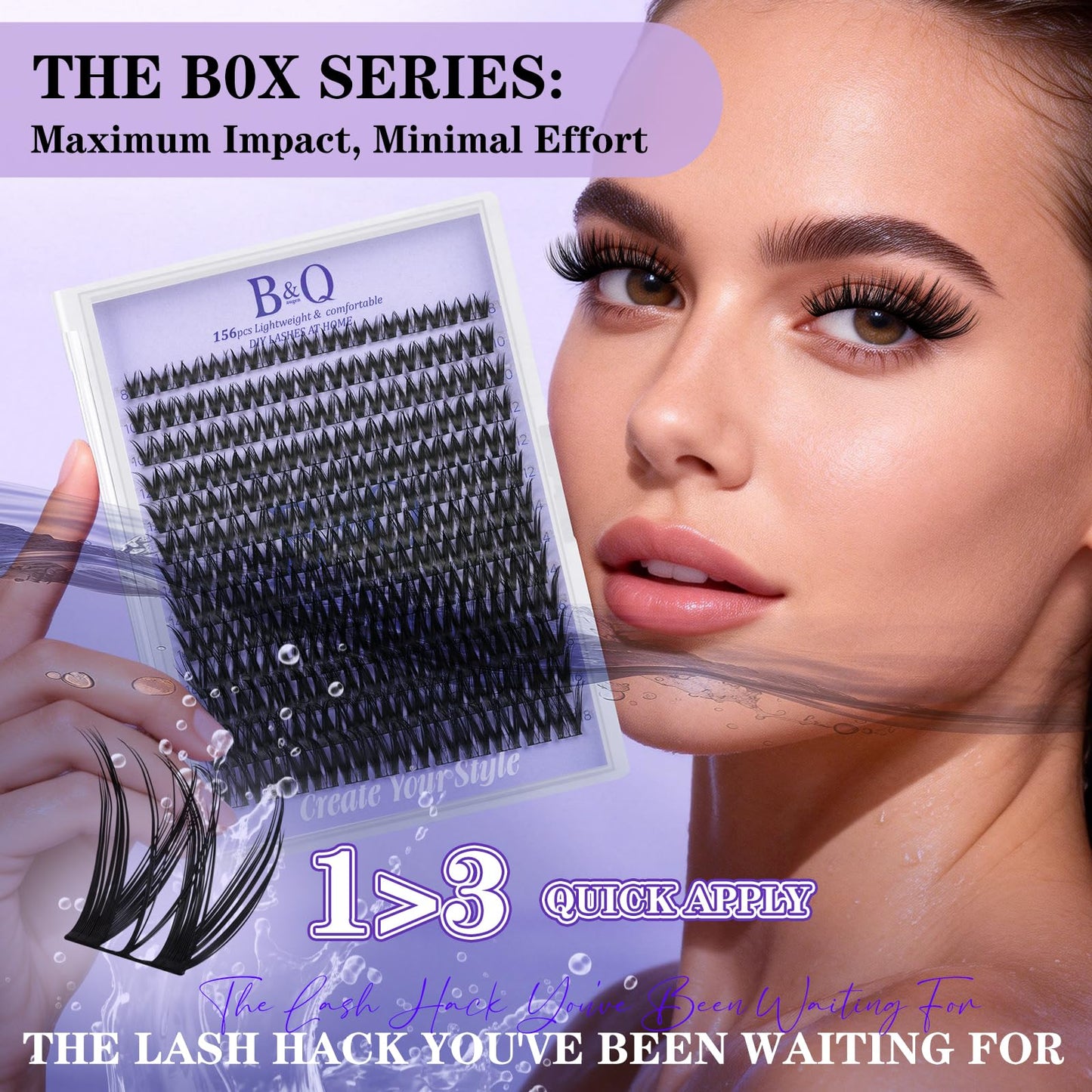 B&Q Flora Lash Clusters Kit 156PCS D-Curl Wet Look Wispy Lashes Mixed Lengths DIY Eyelash Clusters All-in-One Lash Extension Kit Natural Medium Dramatic for Sensitive Eyes Beginner-Friendly（B0X Kit）