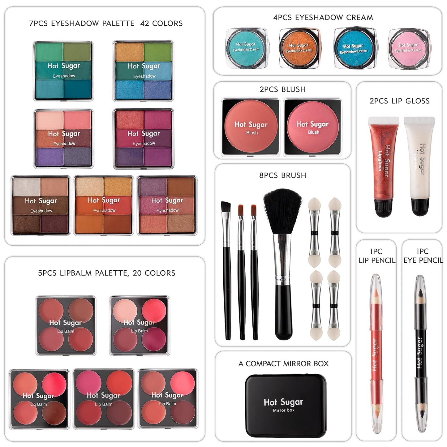 Makeup Kit for Teen Girls - Complete Starter Cosmetics Set with Eyeshadow, Lip Balm, Blush, Gloss & Mirror | Gold Check