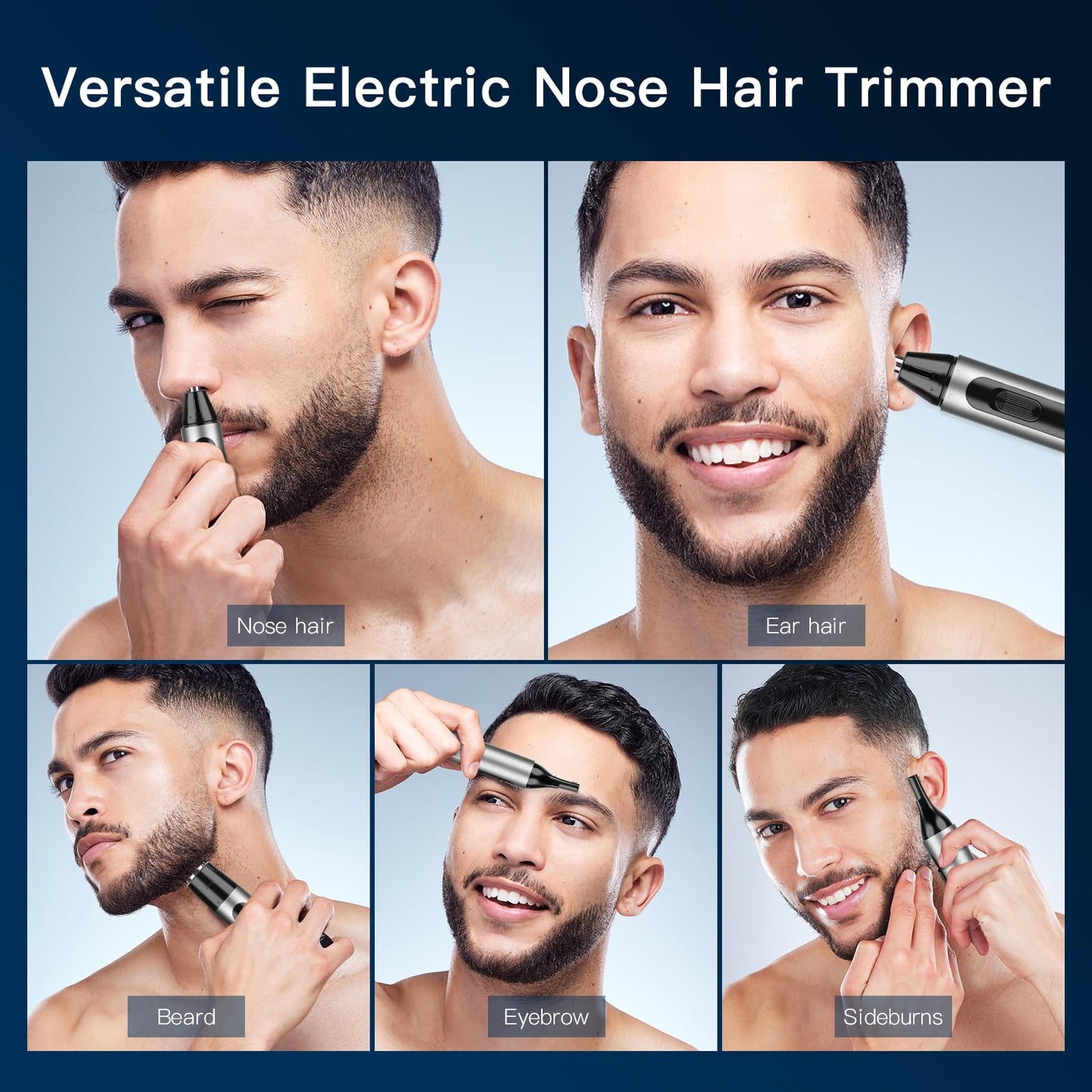 Ear and Nose Hair Trimmer for Men, USB Rechargeable Nose Clipper Professional Painless Nasal Shaver Razor 3 in 1 Electric Eyebrow Facial Hair Trimmer Kit Waterproof Dual-Edge Blades Easy Cleansing