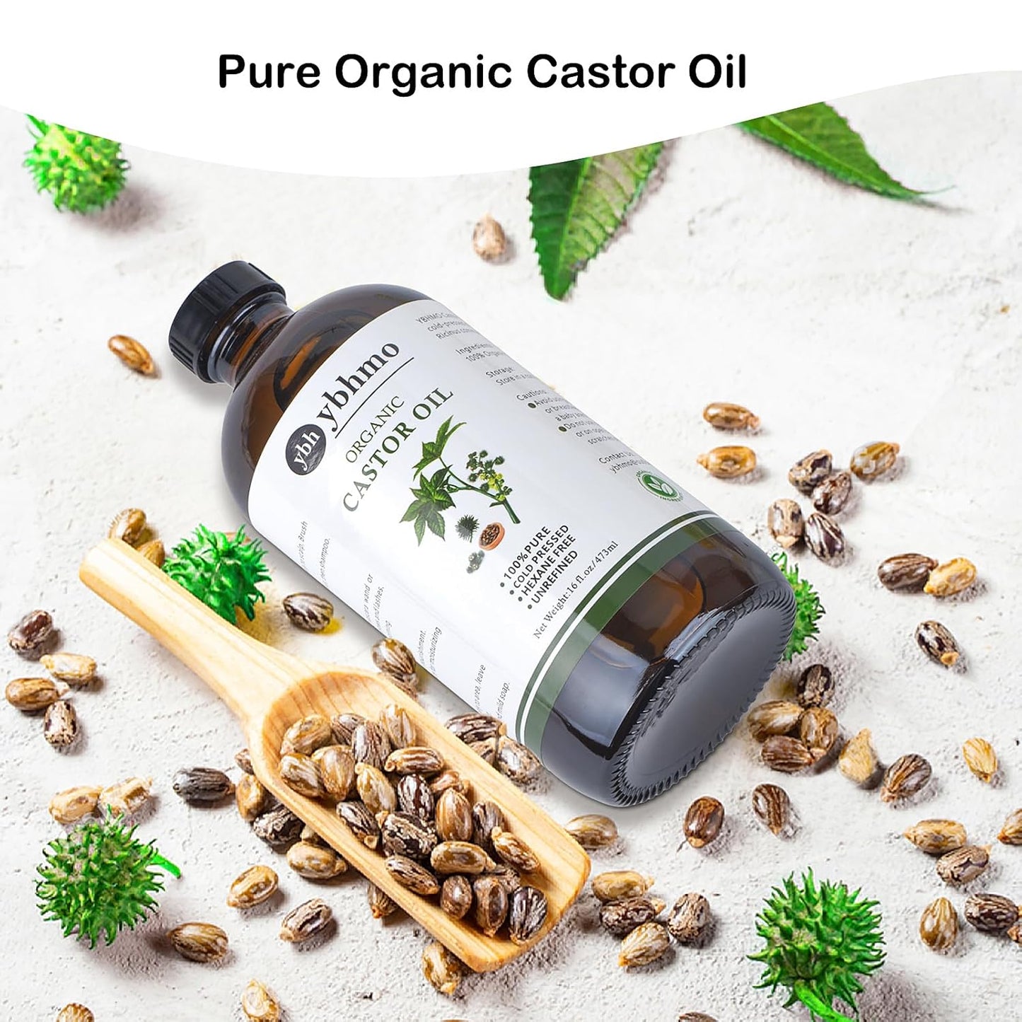 Cold Pressed Castor Oil - 100% Pure & Hexane Free for Hair Growth | 16 Fl Oz Organic Glass Bottle