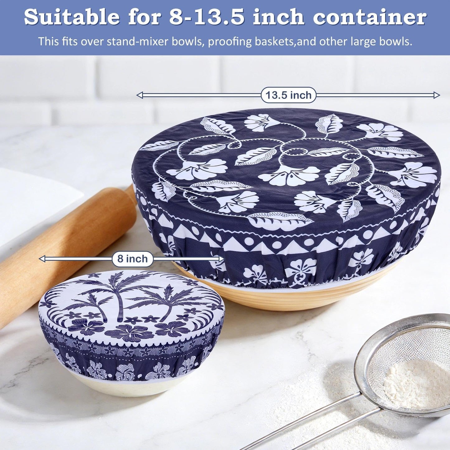 Revahope 2 Large Reusable Beeswax Bowl Covers for Bread Proofing, 10/12 Inch Elastic Beeswax Wraps Cotton Cloth Sourdough Bowl Covers for Proofing Baskets, Mixer Bowls, Food Storage Containers