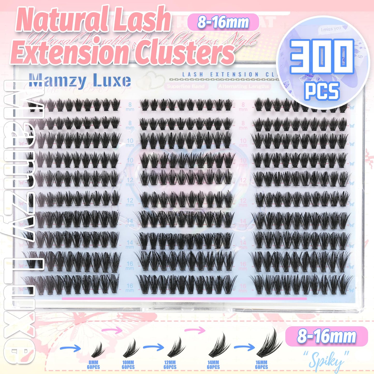 Manga Lash Clusters With Spikes Wispy Eyelashes Natural Cluster Eyelash Extensions 300Pcs False Lashes Clusters D-Curly 8-16MM Individual Lashes Extension DIY Waterproof Daily Anime Eye Lash Clusters