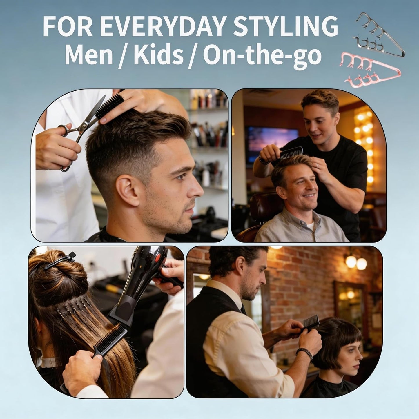 Texture Comb Set for Men & Women - Professional Volumizing Tool for Thick, Curly, or Fine Hair | Durable Wide Tooth Design in Gray & Pink