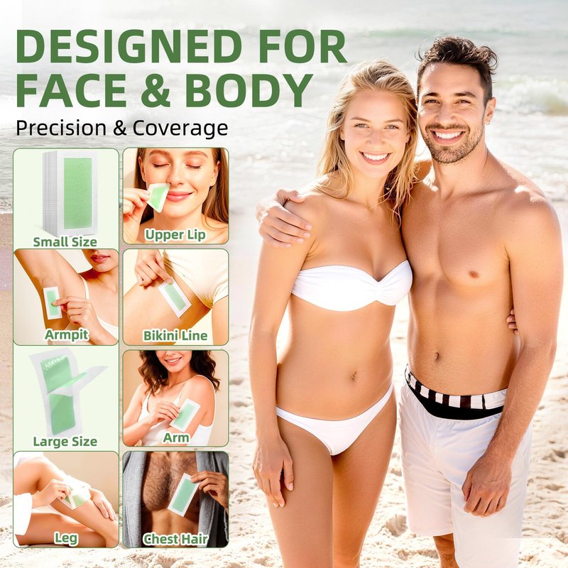 FOCTXI 100 PCS Wax Strips Kit, 40 Facial & 60 Body Waxing Strips for Face, Eyebrow, Bikini/Brazilian, Legs, Arms, Chest, Back Hair Removal + 5 Calming Oil Wipes, Gentle for Sensitive Skin, Men & Women
