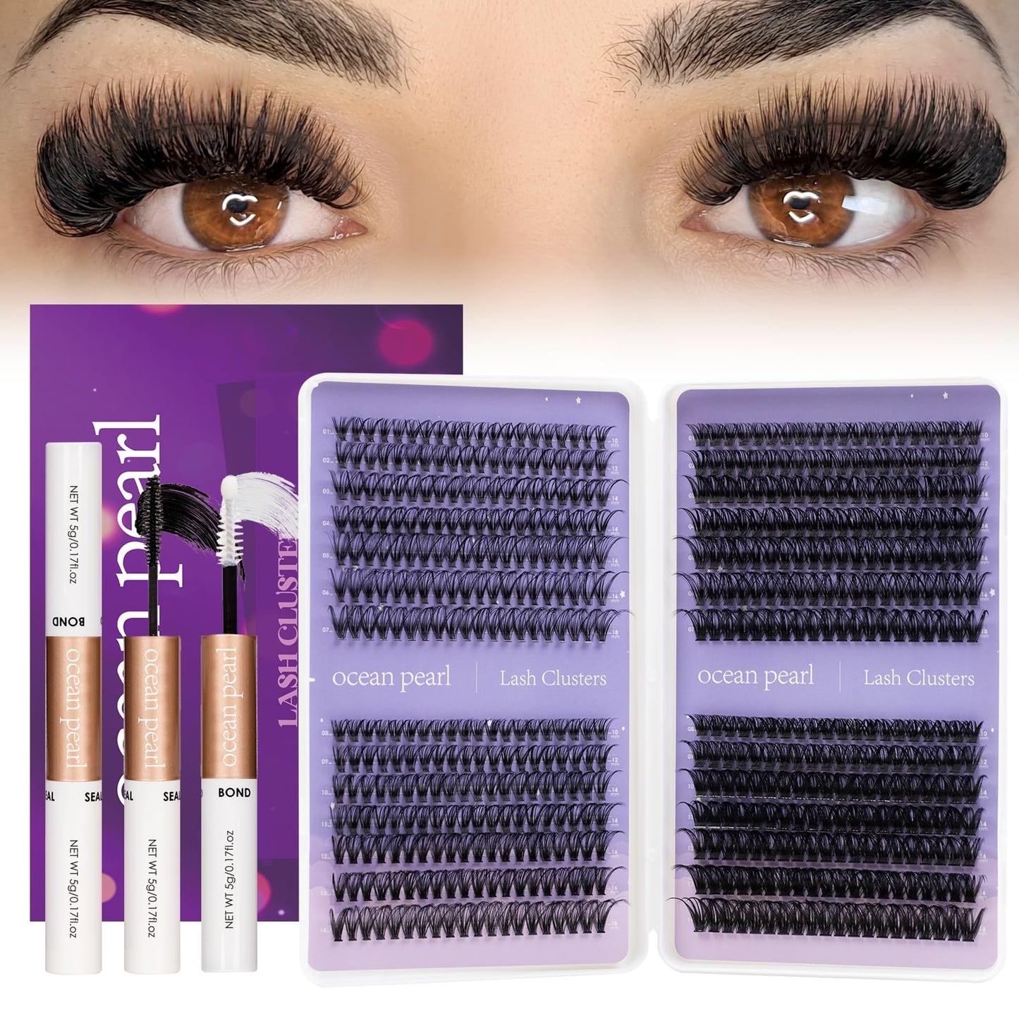 Lash Clusters Kit 560 Pcs 30D/40D/60D/80D Lashes Clusters Thick Volume Eyelash Extensions 10-18mm Individual Lahses Thin Band Cluster Lashes with Bond and Seal False Eyelashes Extensions Kit-30-80D