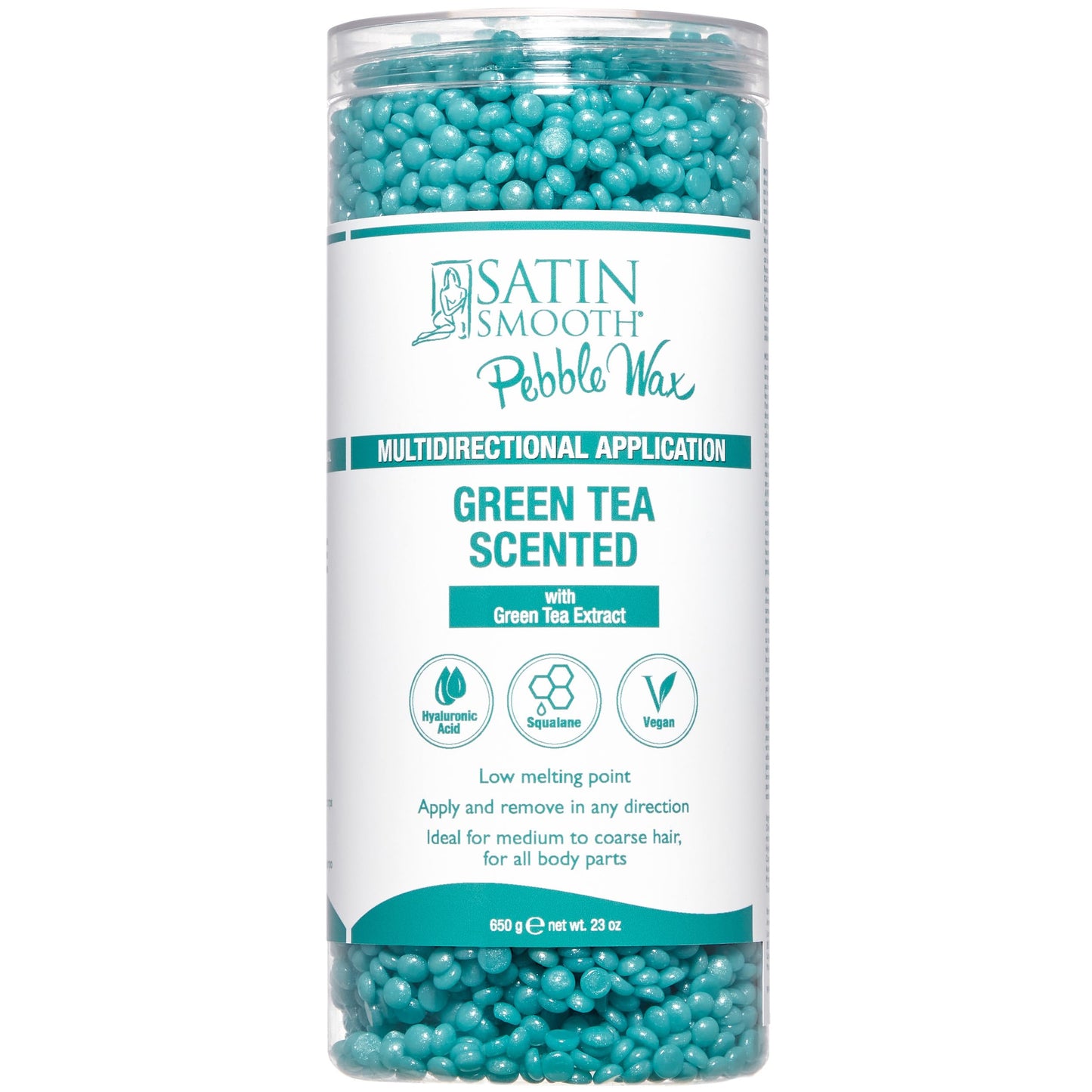 Satin Smooth Green Tea Multidirectional Pebble Wax – Hard Wax Beads for Face & Body, Brazilian Waxing, Hair Removal for Sensitive Skin, 23 oz
