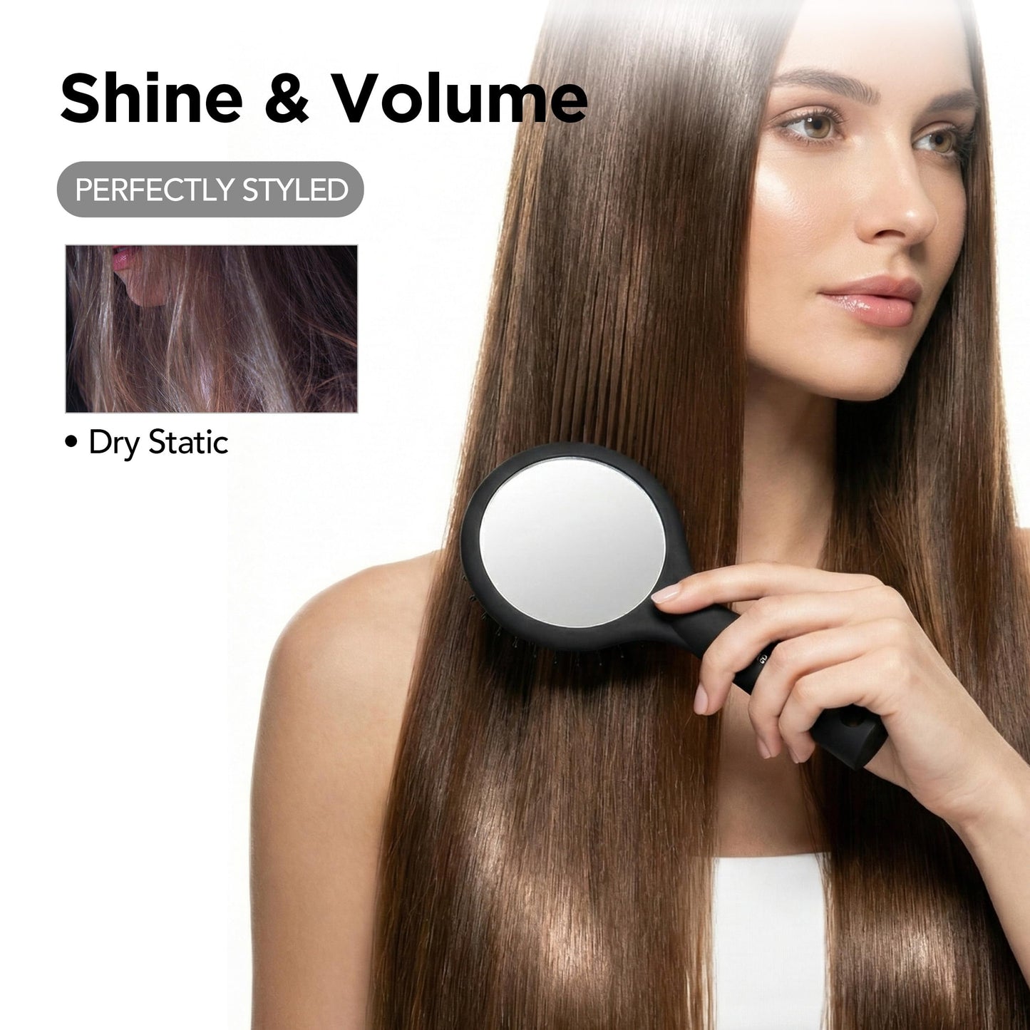 REALME Anti-Static Round Hair Brush with Pocket Mirror, Compact Travel Detangling Brush for Frizz Control, Flexible Bristles for Fine to Thick Hair, Made in Korea
