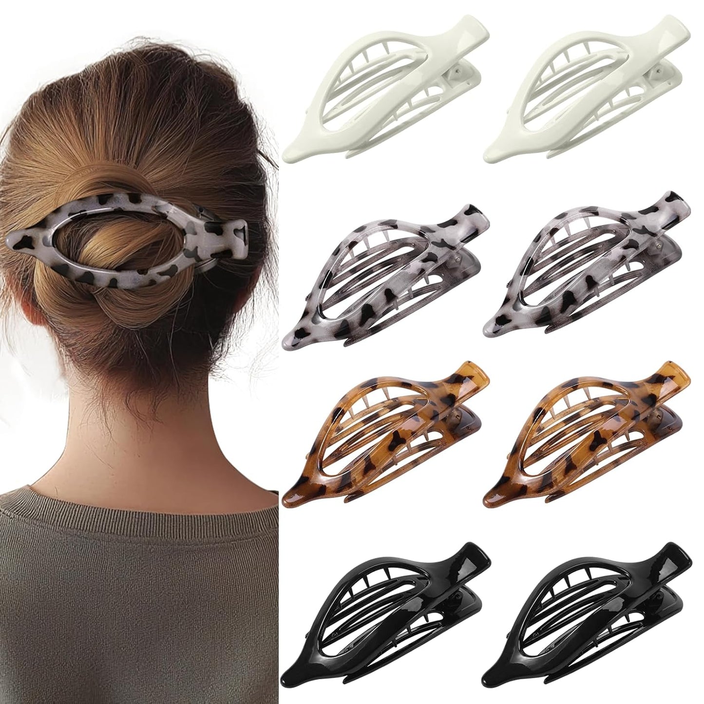 Flat Hair Clips for Women - Matte No Crease Large Claw Clips | Strong Hold Barrettes for Thick & Thin Hair - 8 Pack