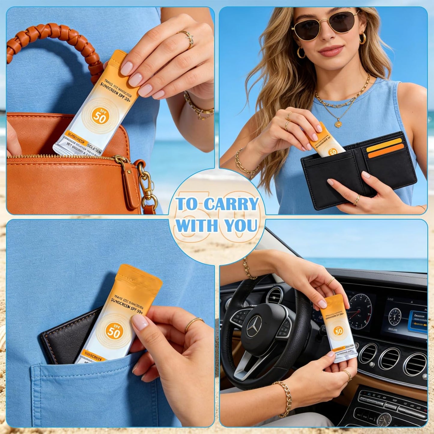 Travel Size Sunscreen SPF 50+ - 50 Pcs Mini Non-Greasy Sunscreen for Face & Body | 0.19 OZ Each