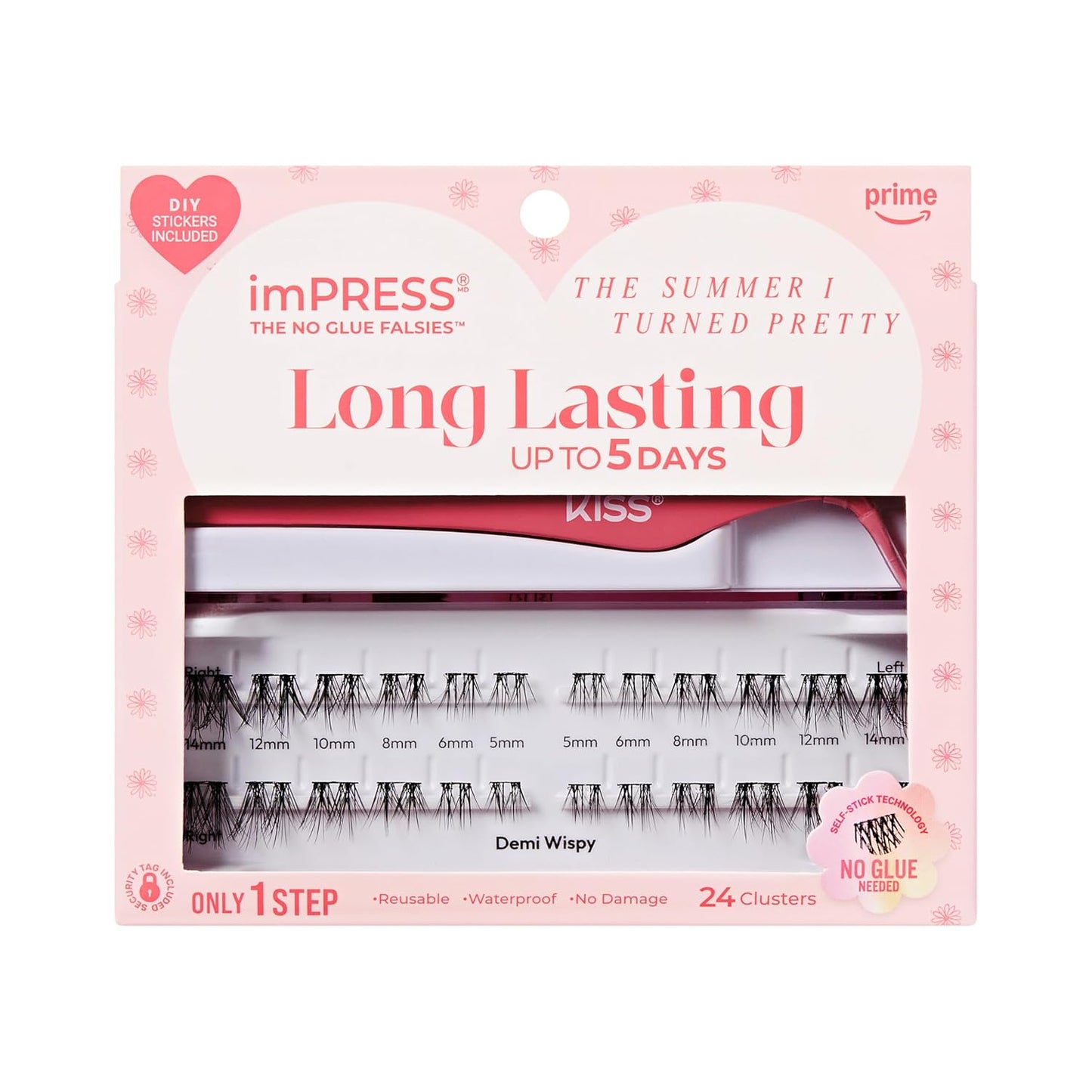 imPRESS Long Lasting Self Adhesive Eyelashes - Demi Wispy, 24 Light Volume Lash Clusters, 5mm-14mm | Reusable Case & Non-Stick Applicator