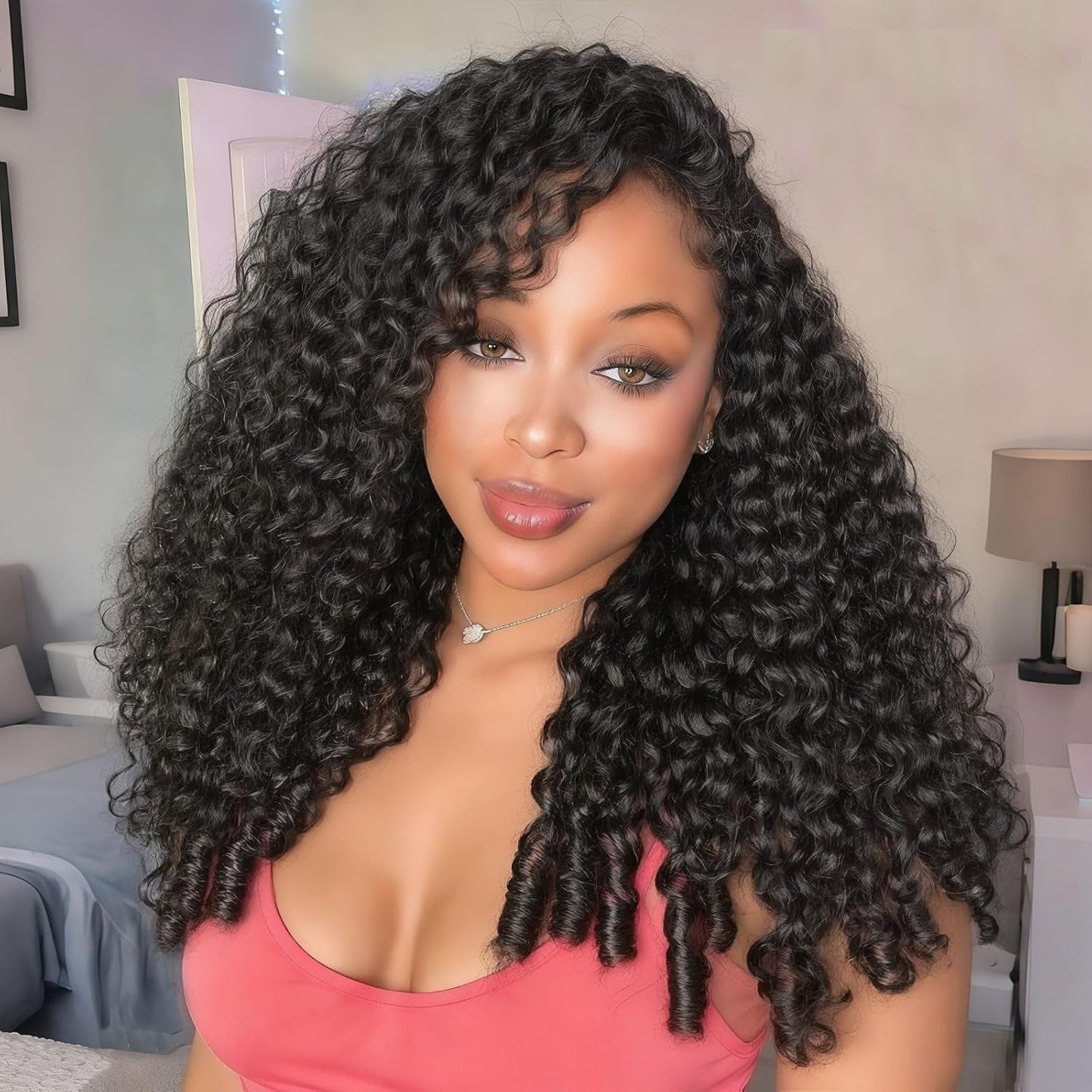Burmese Curly Half Wig - 200% Density Human Hair | 14-Inch Glueless Flip Over for Black Women