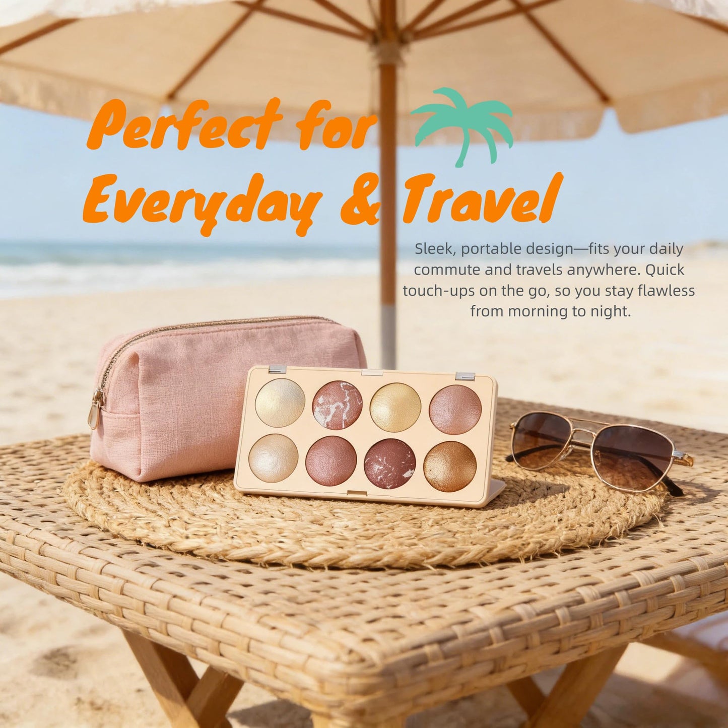 All-in-One Baked Makeup Palette,High-Pigment Eyeshadow, Blush, Bronzer & Highlighter. Buildable, Long-Lasting Formula with Rose Gold & Golden Shimmer. Travel-Friendly full face makeup palette.