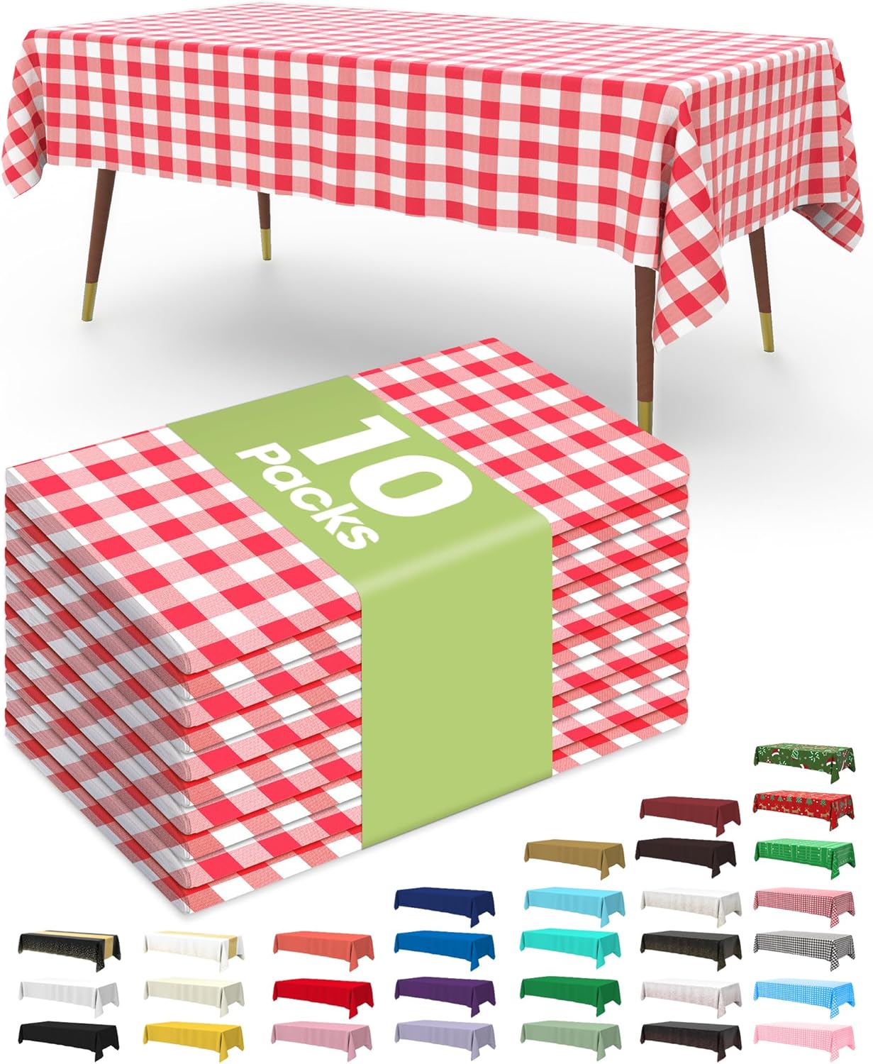 Plastic Table Cloths - 10 Pack Disposable 54 x 108 Inch for Parties, Picnics & Weddings | Rectangle White