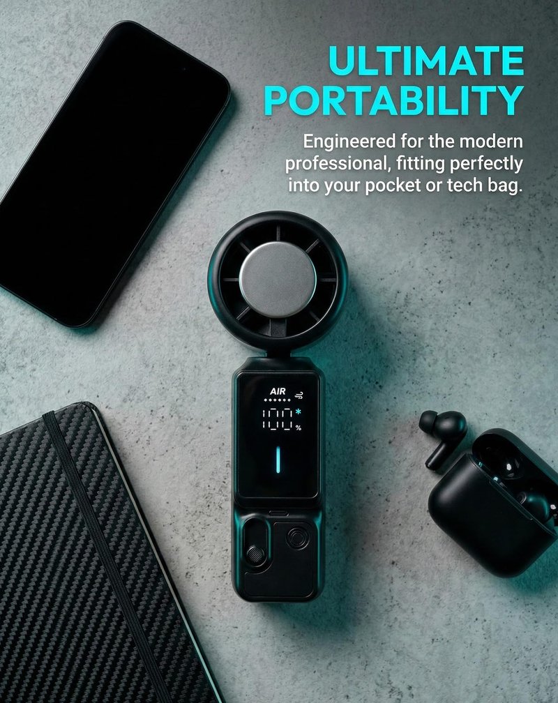 Cyromark Personal Fans Portable Rechargeable - 100-Gear Handheld Fan, Wearable & Foldable 3-in-1 Turbo Fan with Ice Compress for Indoor/Outdoor Travel Activities(Black)
