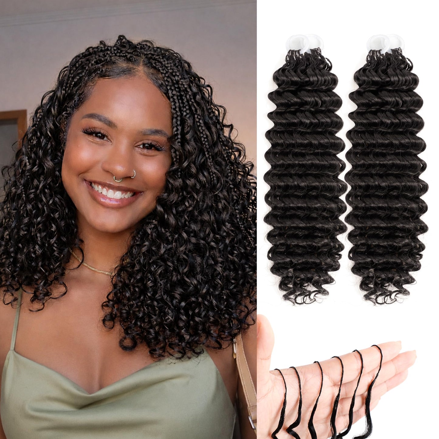 Feather Crochet Hair For Black Women, 100 Strands 120g Synthetic Deep Wave Pre-Separated Crochet Hair for Miracle Knots,Invisible Burmese Curly Hair Extensions (4#, 12 Inch(100Strands))
