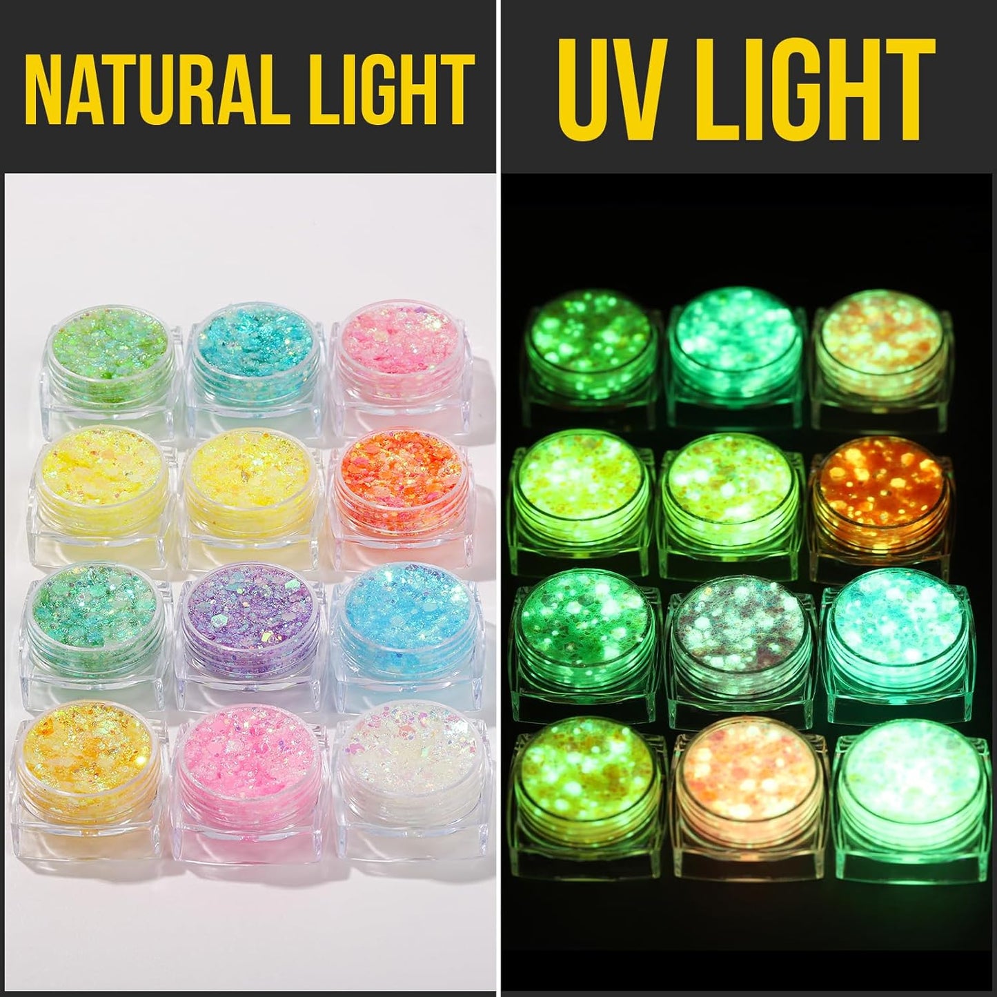 12 Colors Face Glitter Gel | Glow in The Dark Body Glitter for Festivals - Perfect for Women