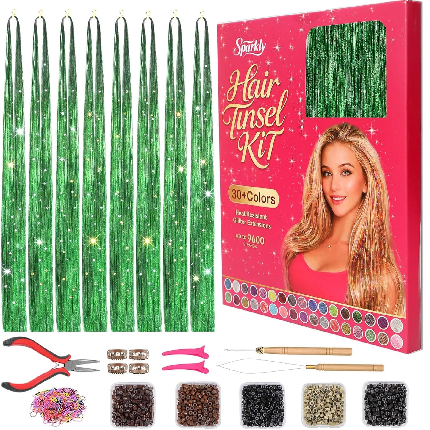 Hair Tinsel Kit - 8700+ Strands of 20 Colors | 48-Inch Heat Resistant Holographic Glitter Extensions for Parties & Festivals