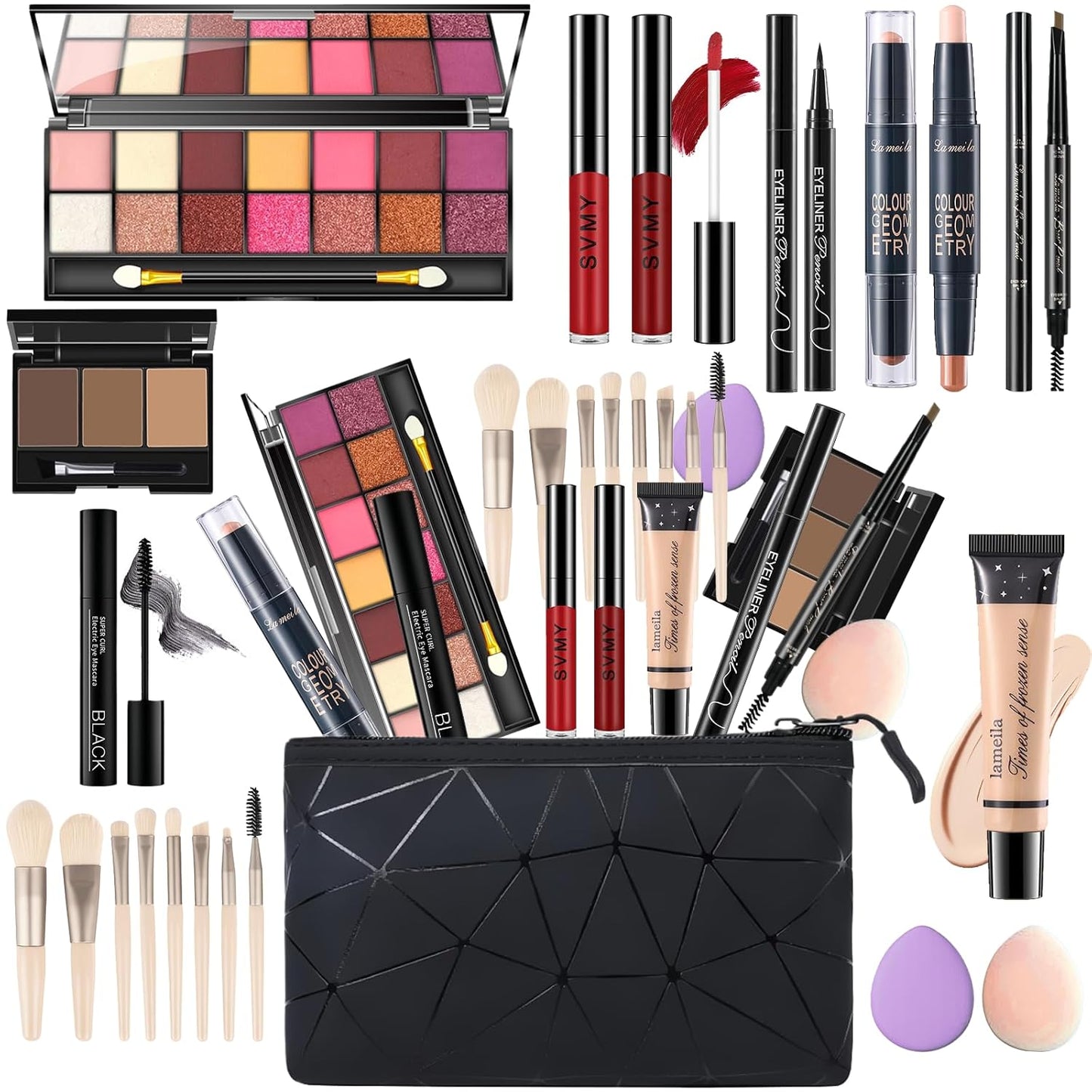 Makeup Set for Women - 14-Color Eyeshadow Palette, Lip Gloss & Contour Stick | Travel-Friendly Kit