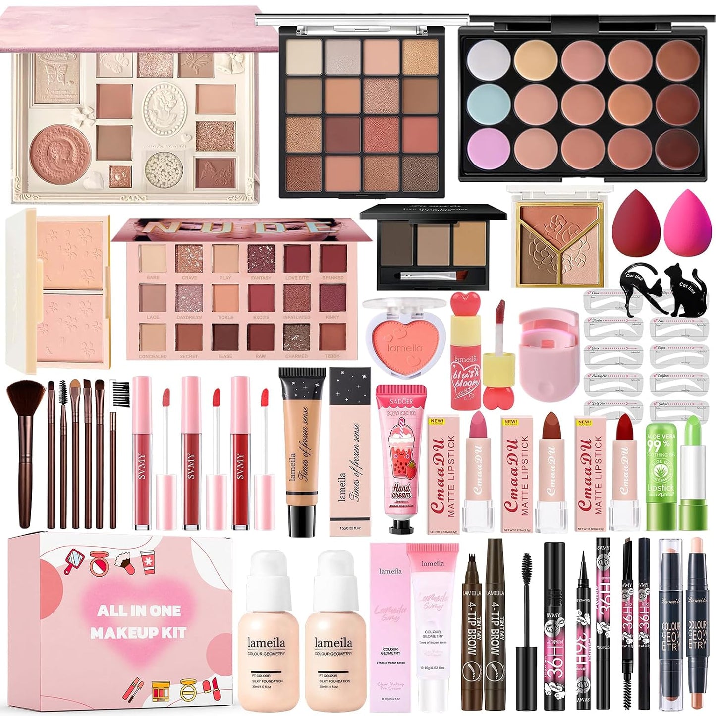 Complete Makeup Kit for Women | Essential Makeup Set with Eyeshadow, Foundation, Lipsticks & Brushes
