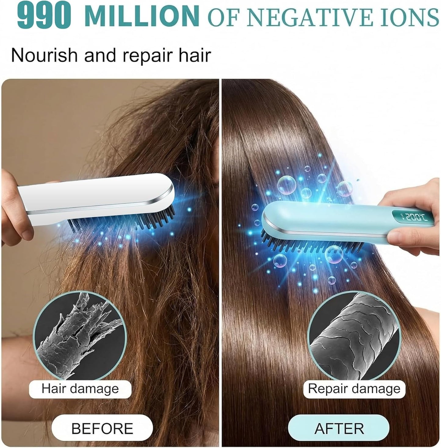 Go Brush Pro Mini Hair Straightener - Cordless Travel Brush with LCD Display | Fast Heating for Short Hair
