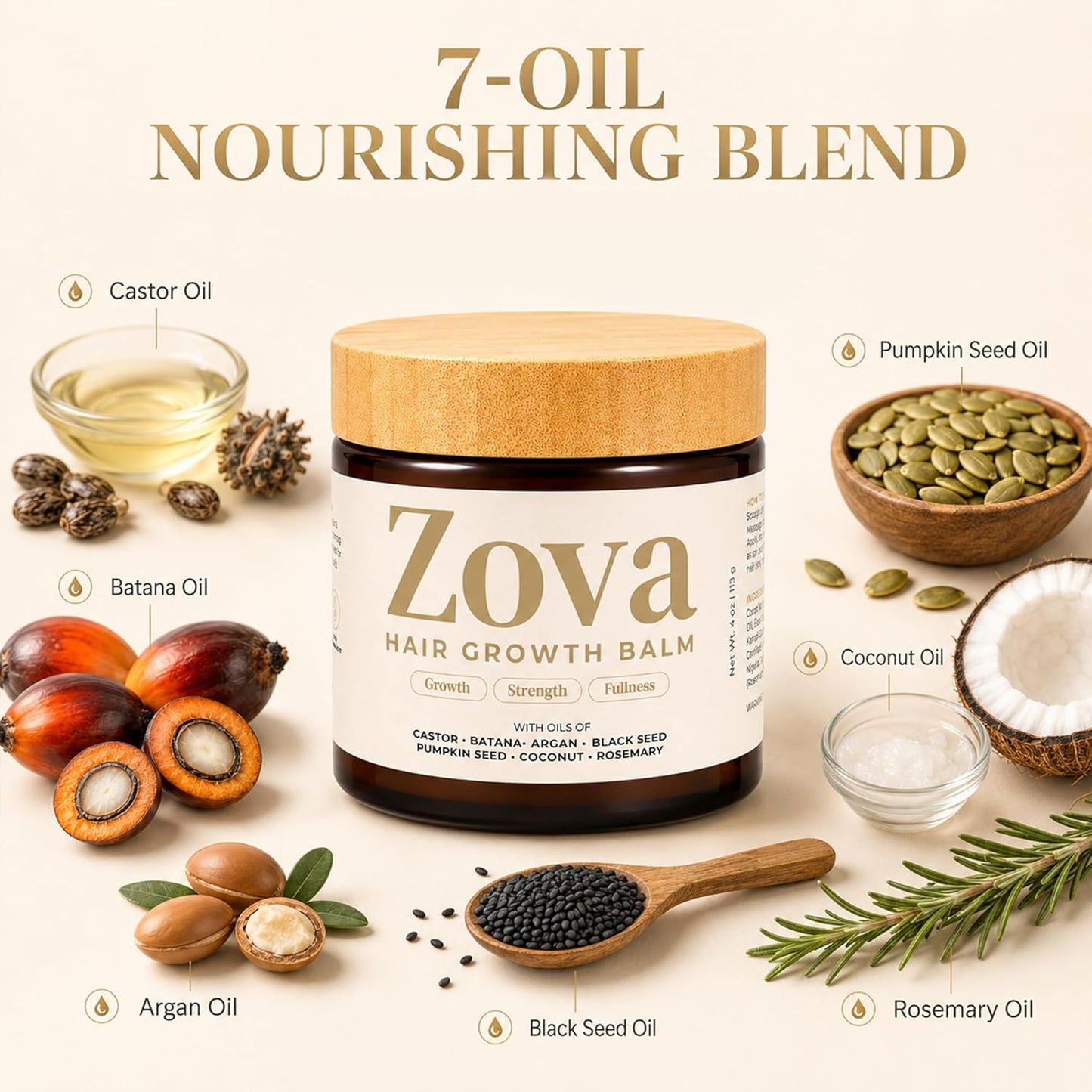 Hair Balm - Nourishing Batana, Castor, Argan & Rosemary Oil Blend for Thicker Hair - Deep Scalp Treatment for Men & Women | 4 oz