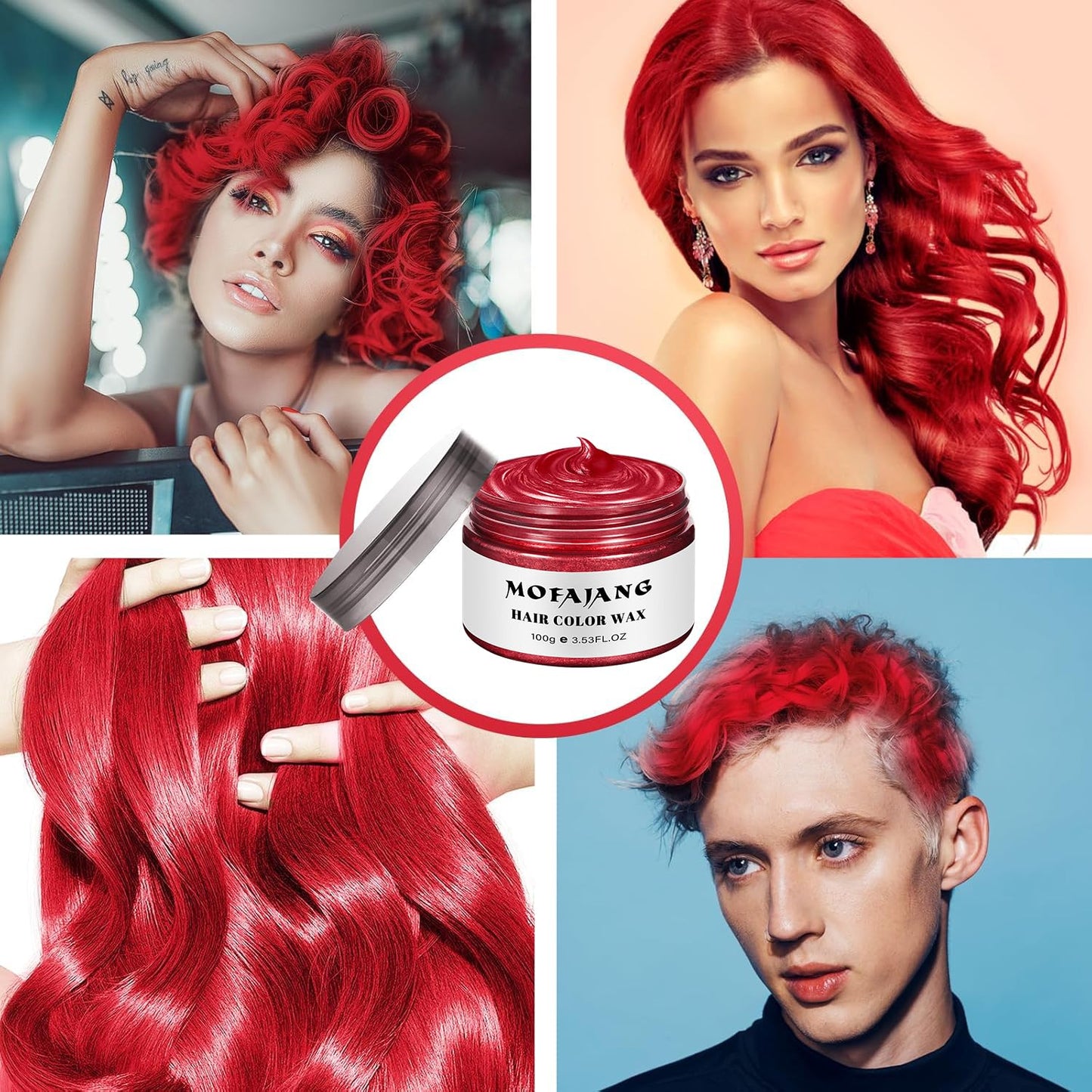 Temporary Red Hair Wax - Washable Styling Mud for Men & Women | Instant Color for DIY Cosplay & Halloween