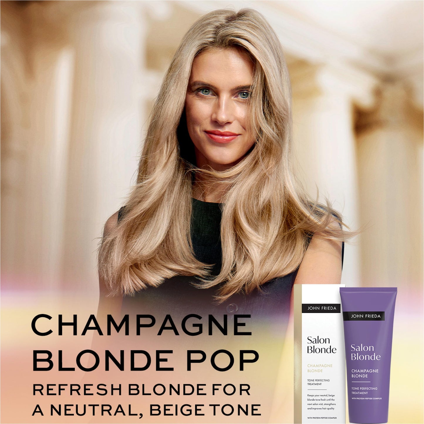 John Frieda Salon Blonde Champagne Tone Perfecting Treatment with Protein-Peptide Complex, Hair Toner, Toner for Blonde Hair 4 fl oz