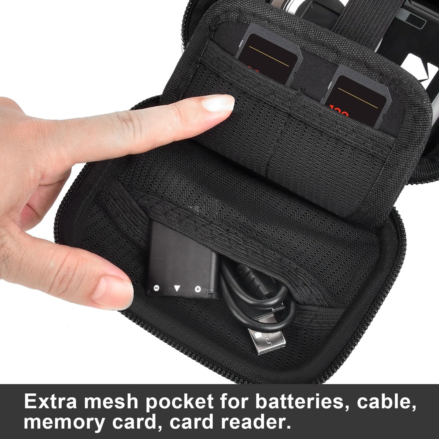 Digital Camera Case for KODAK PIXPRO FZ55/ FZ45/ FZ53/ FZ43 16MP Video Vlogging Cameras, Travel Storage Holder Bag with Mesh Pocket for Batteries, Cables, Memory Cards, Card Reader- Black (Box Only)