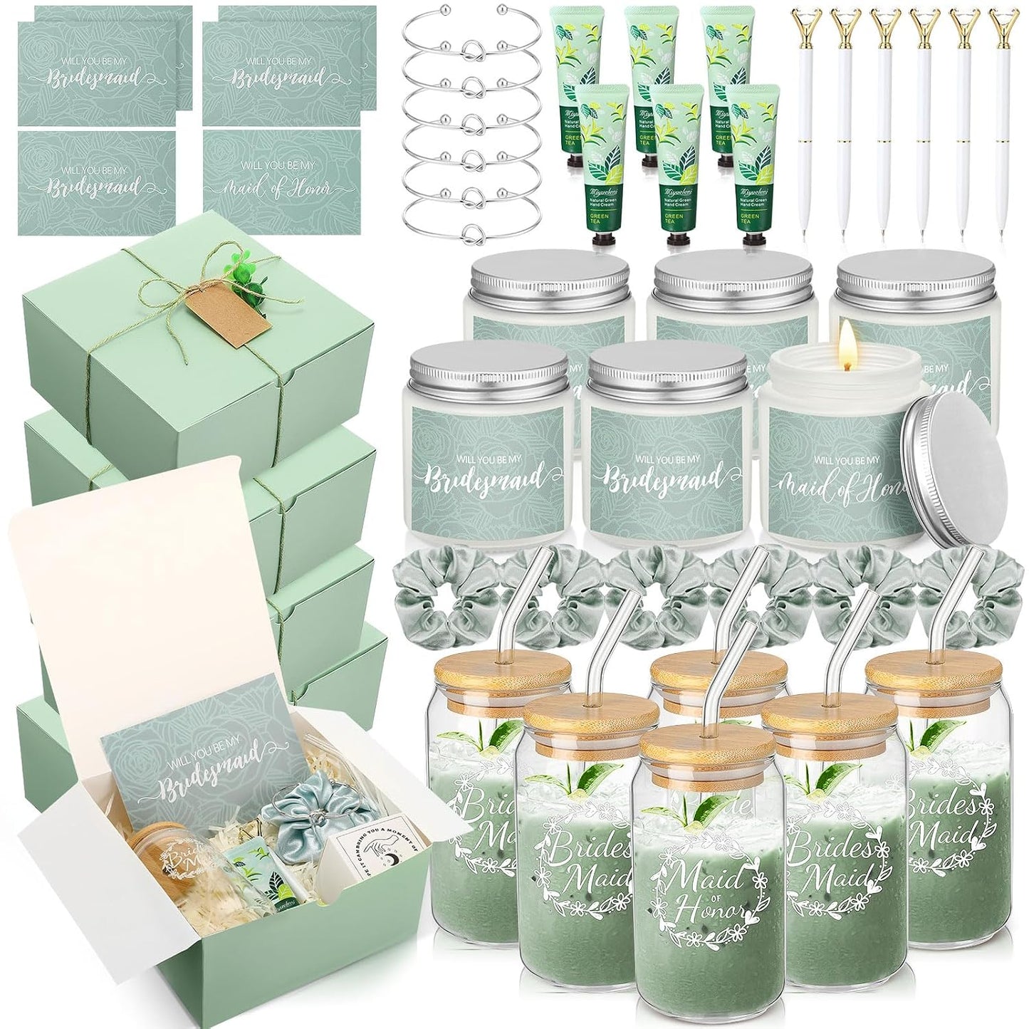 Bridesmaid Proposal Gifts Box Set - 60 Pcs Including Glass Cup, Candle, Cards & More | Black