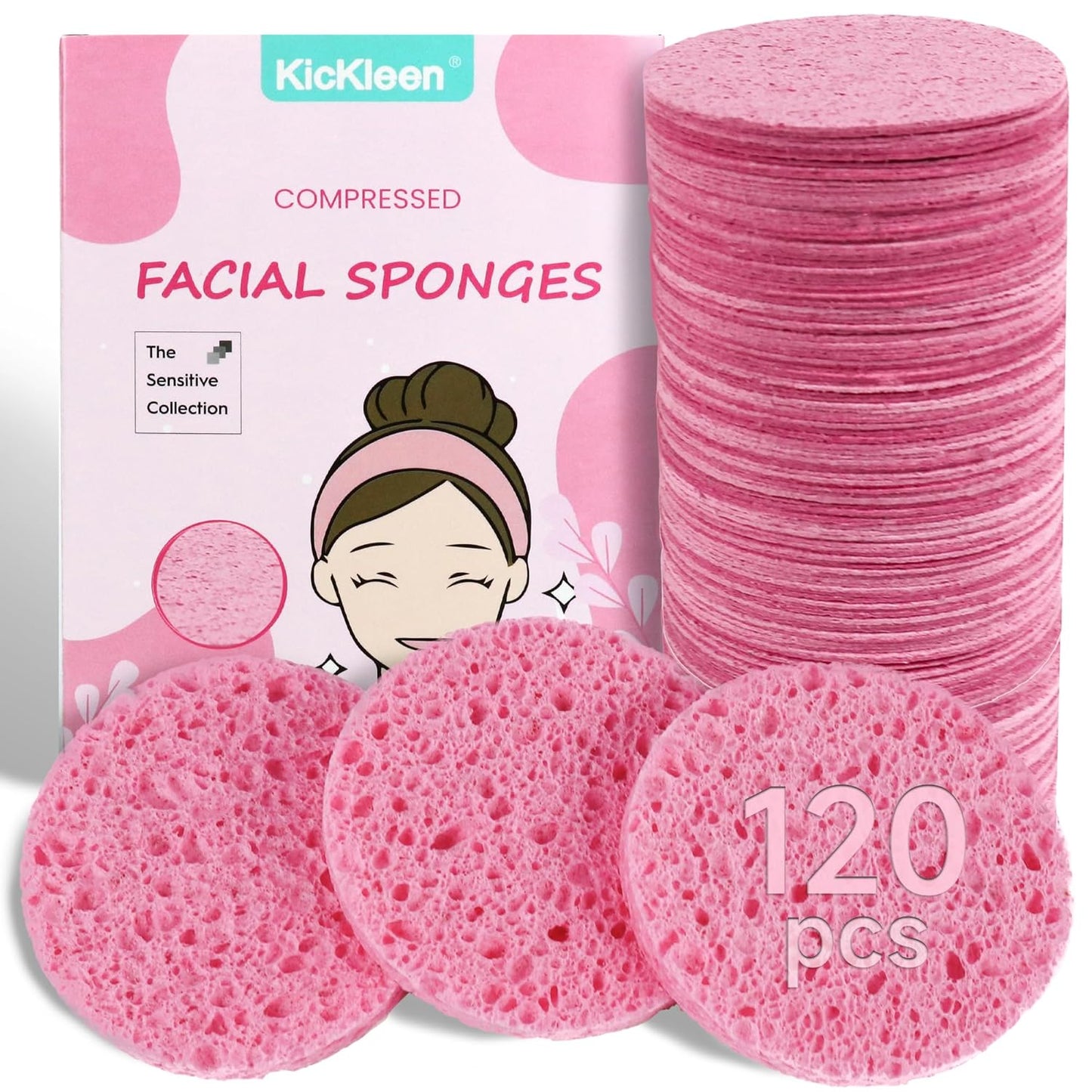 Compressed Facial Sponges - 100% Natural Cellulose Spa Sponges for Daily Cleansing | Makeup Removal & Exfoliation (60 Count, Yellow)