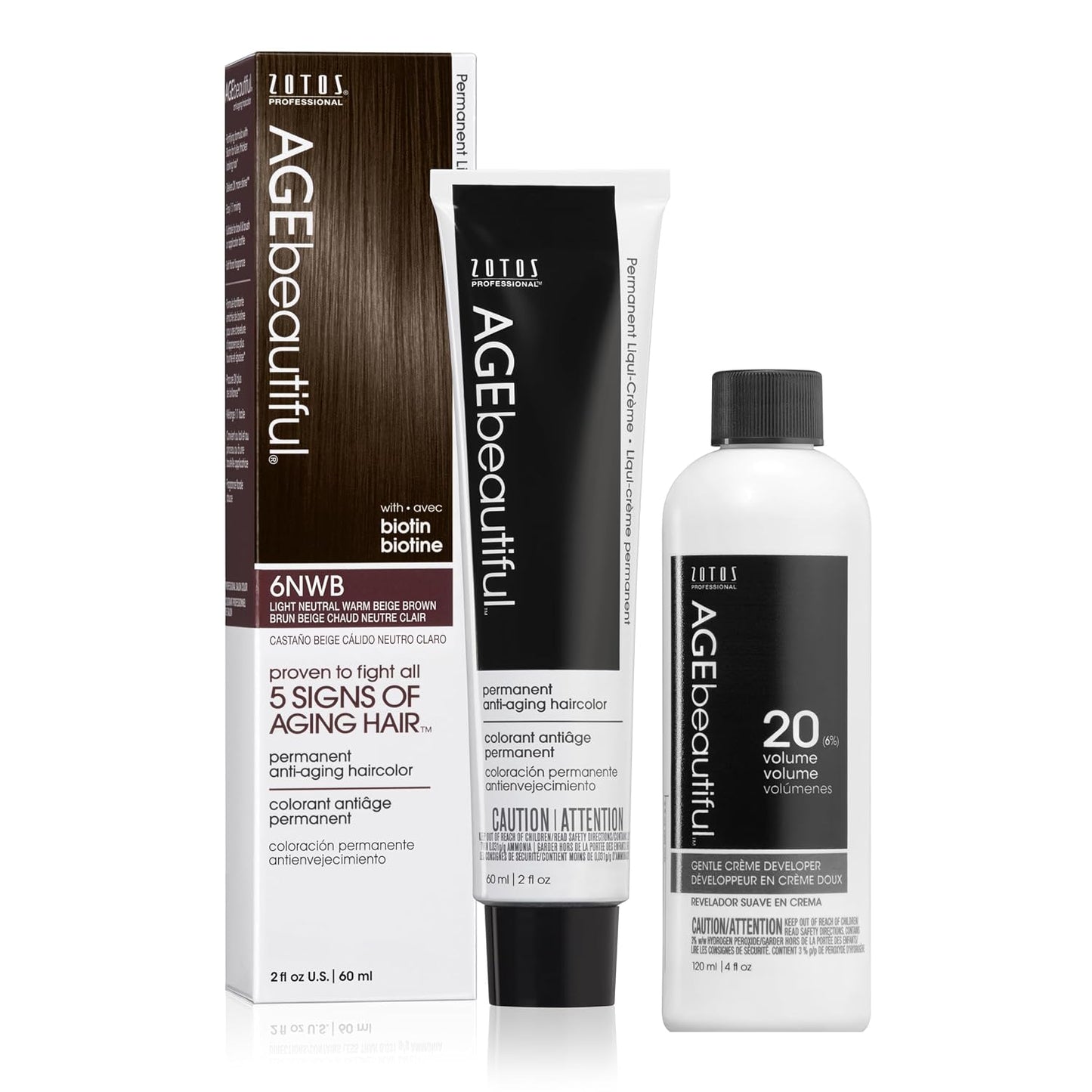 AGE Beautiful Permanent Hair Color Cream - 100% Gray Coverage Hair Dye with Biotin for Fuller, Thicker Hair | Professional Salon Quality