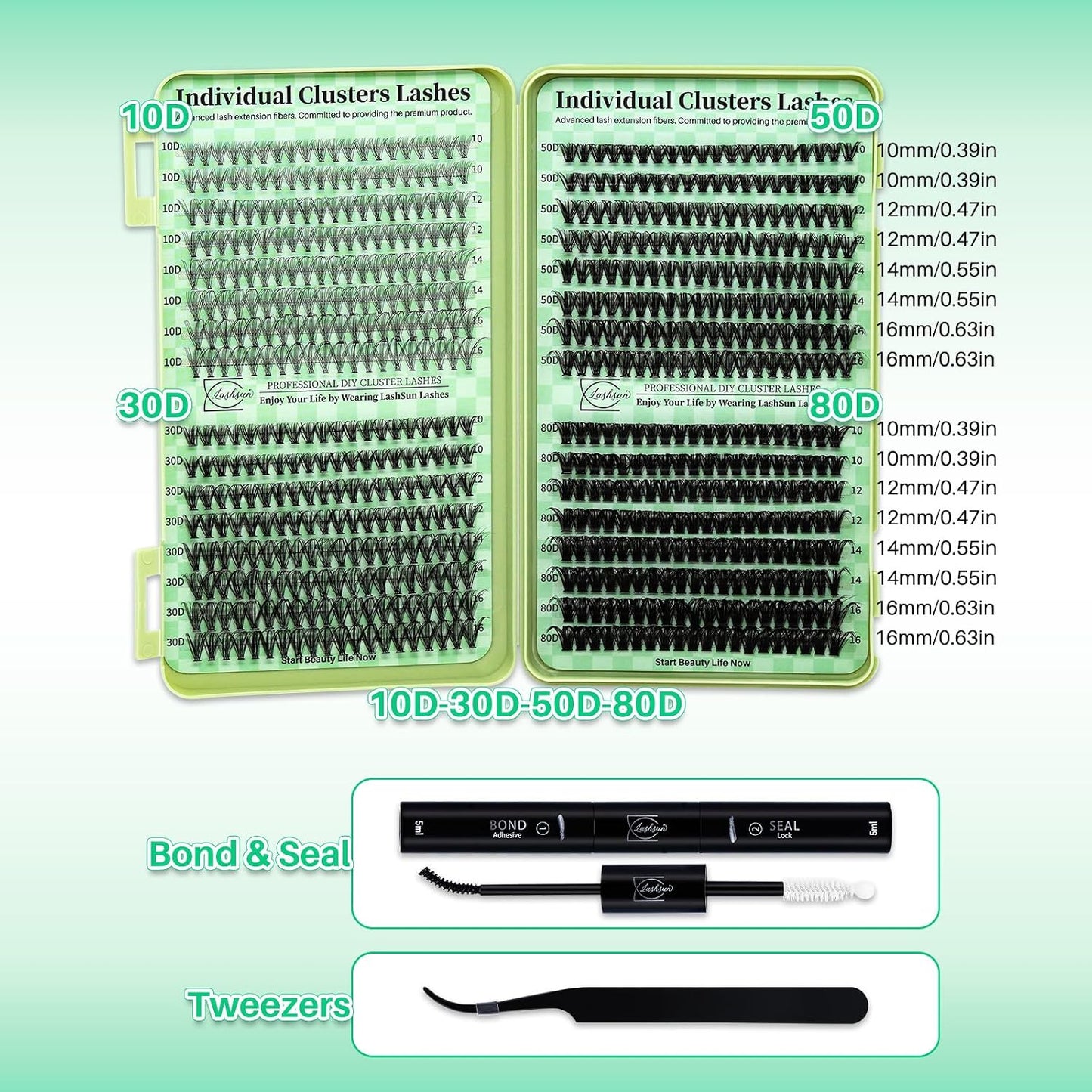 Lash Clusters Kit - Wispy DIY Eyelash Extensions with Bond & Seal | 10-16mm Sizes for Travel or Home Use