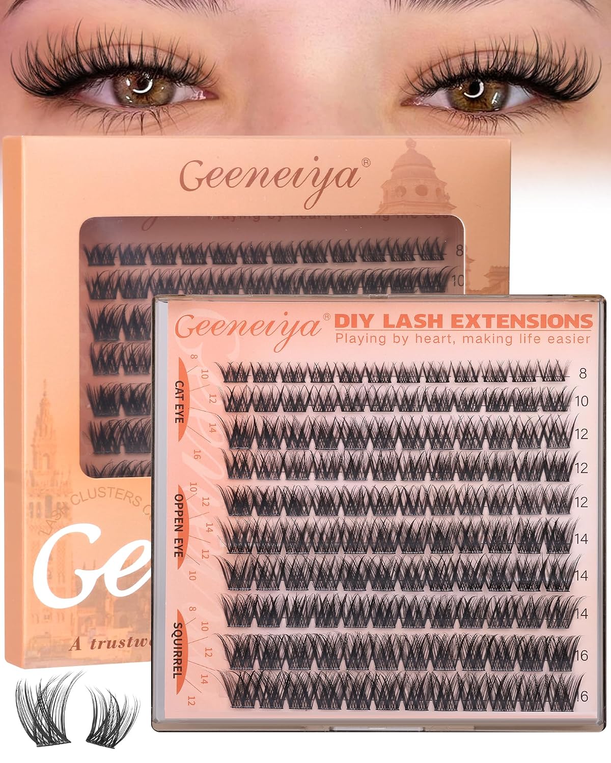 Fluffy Lash Clusters - 3D C Curl Eyelash Extensions for Salon-Quality Lashes | 8-16mm Natural Length