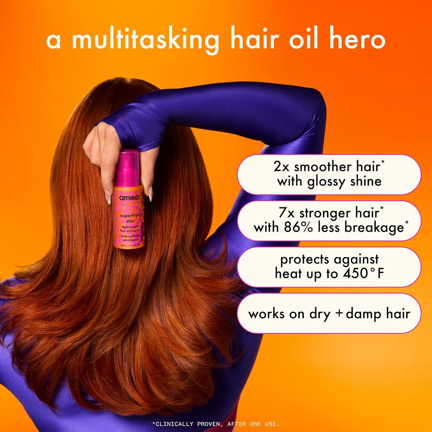 Amika Superfruit Star Lightweight Hair Styling Oil - Heat Protection, Strengthens & Smooths Frizz | For All Hair Types