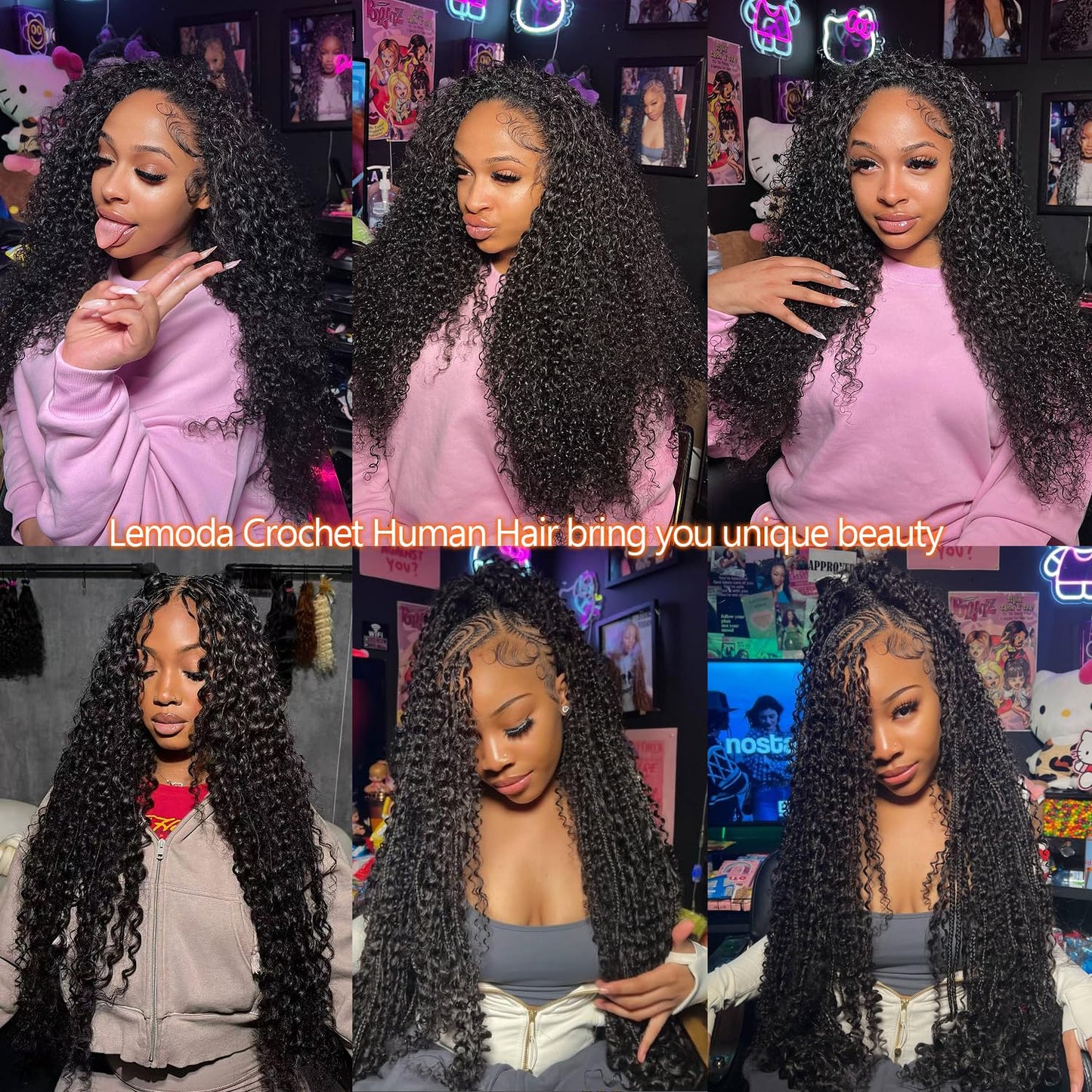 Lemoda Crochet Human Hair Extensions 18 inch 60g 45 Strands Knotless Pre-Separated Feathered Human Crochet Hair Pre Looped LightWeight Reusable Natural Color