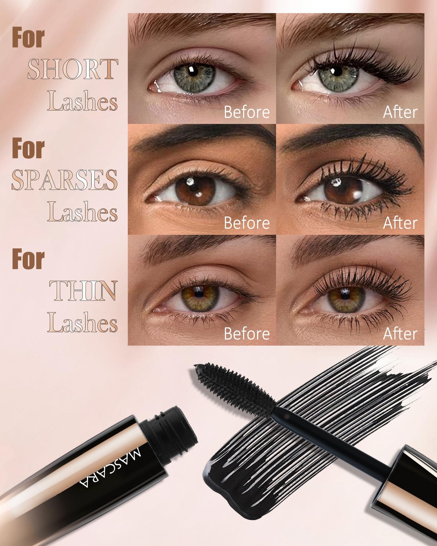 Purple Waterproof Mascara, 5D Silk Fiber, Tubing Mascara Volume and Length