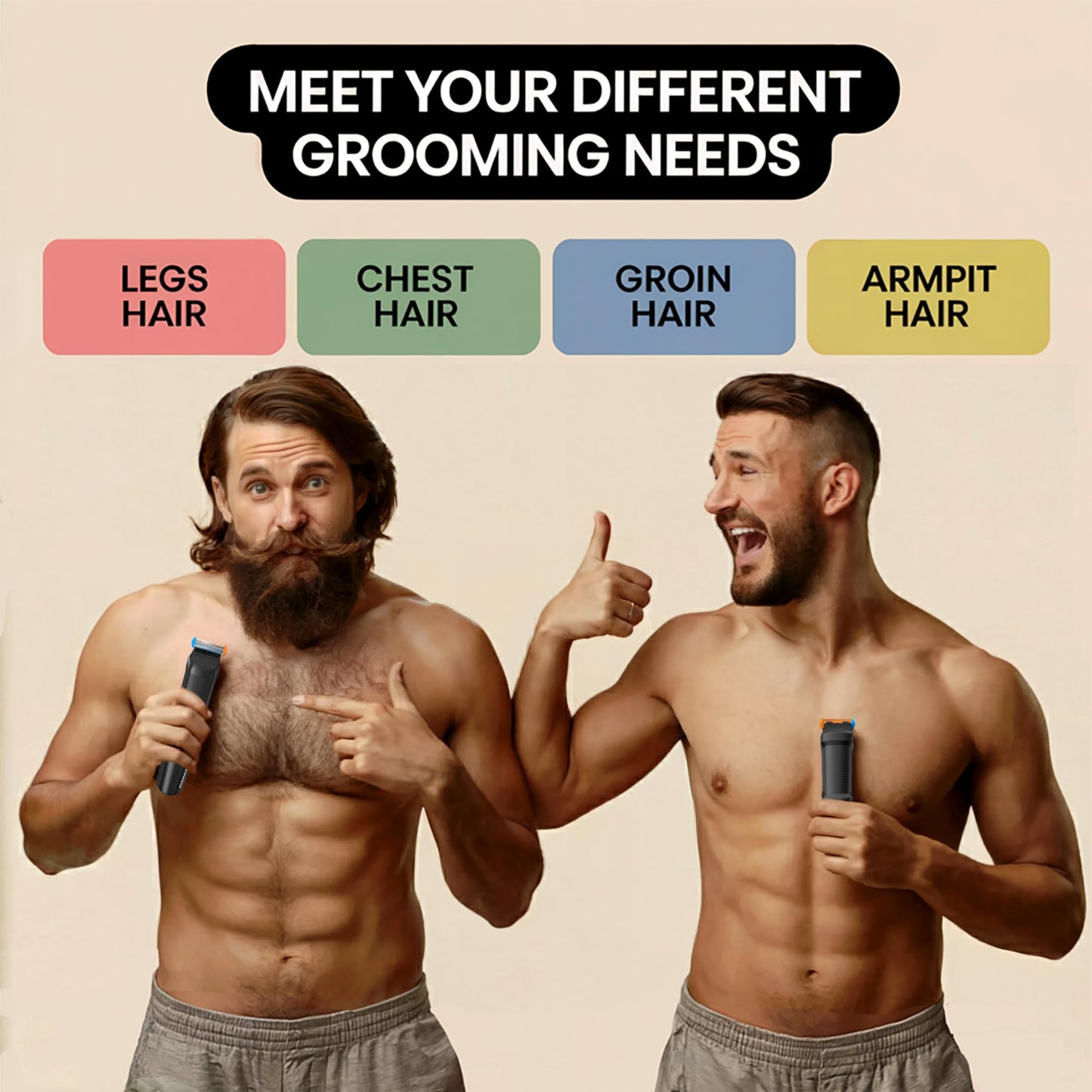 PIXRAZZ Body Hair Trimmer for Men – Painless Ball Shaver & Groin Trimmer for Pubic Hair, Body, and Sensitive Skin – USB-C Cordless Groomer & Razor Kit with 3 Guide Combs