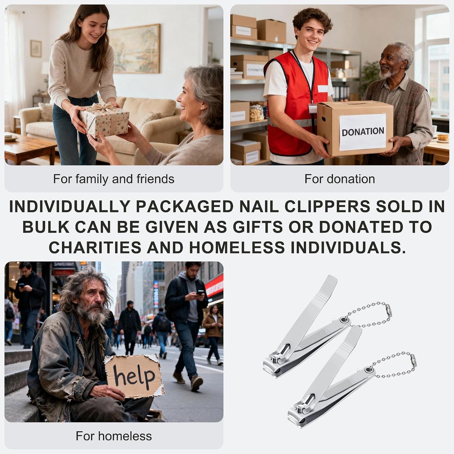 Nail Clippers Bulk - Fingernail Clippers with File | Individually Wrapped for Travel & Charities (50-Pack)