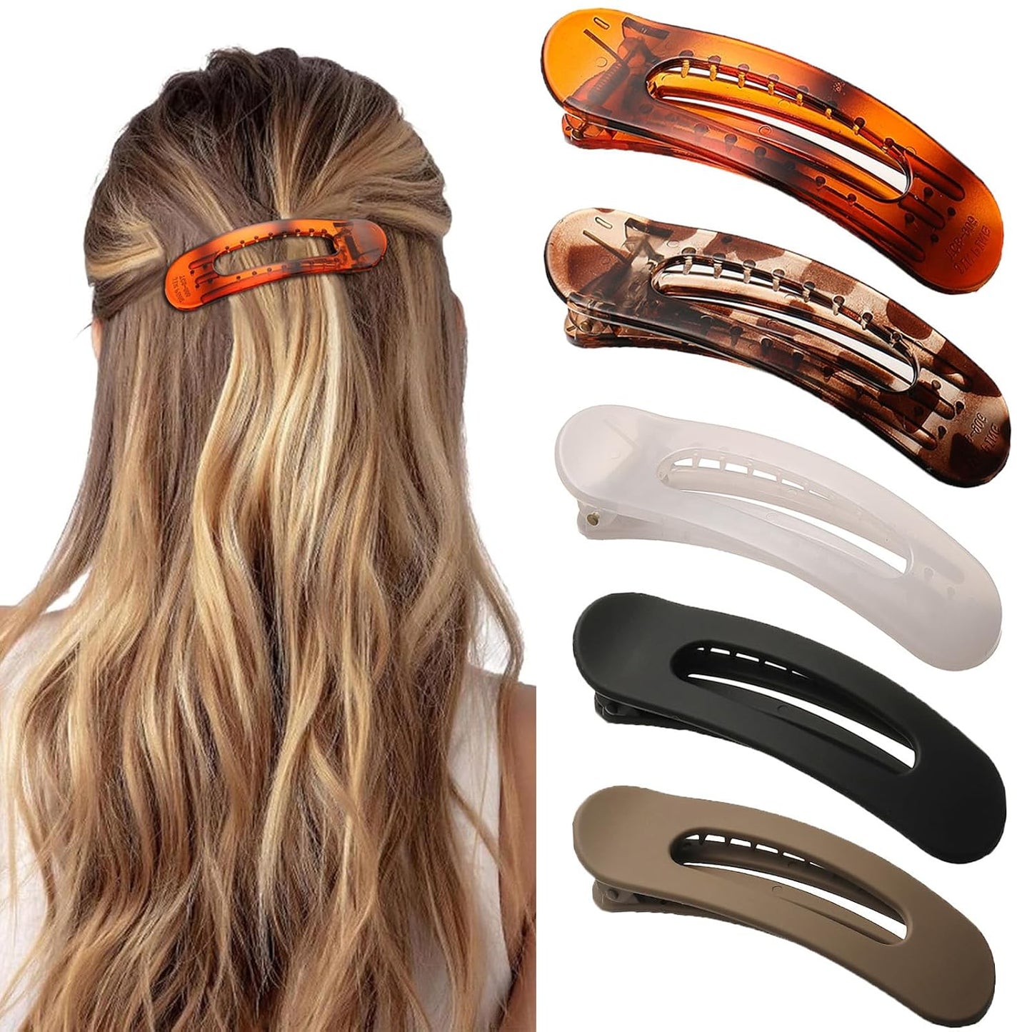 Flat Hair Clips - 5 Pcs Medium Lay Flat Claw Clips for Women | Strong Hold Non-Slip Matte Hair Claws for Thick & Thin Hair