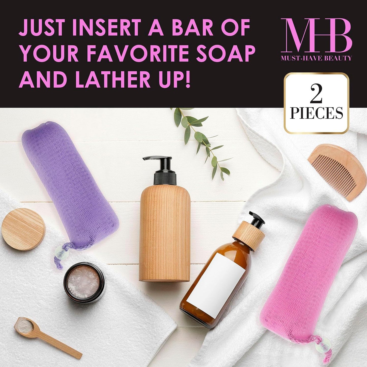 Exfoliating Soap Loofah Set - Soft & Gentle Body Scrubber for Deep Cleansing | 2-Piece Purple Bath Accessory