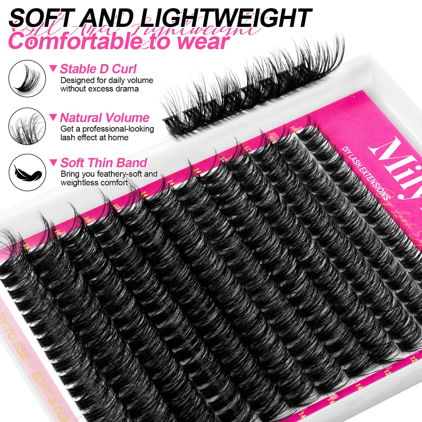 MilyBest Lash Clusters Kit Wispy, 10-18mm Fluffy Volume 80D Individual Eyelash Clusters - Reusable DIY Lash Extension Kit for Beginners, Thick Cluster Eyelash Extensions with Bond and Seal Tweezers