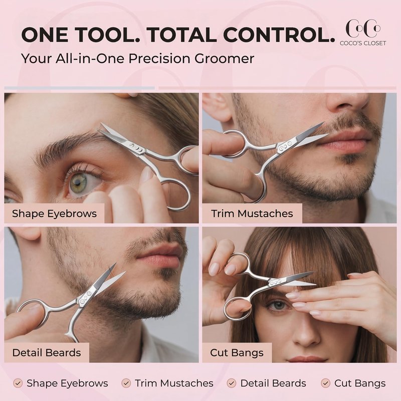 Professional Grooming Scissors for Personal Care Facial Hair Removal and Ear Nose Eyebrow Trimming Stainless Steel Fine Straight Tip Scissors
