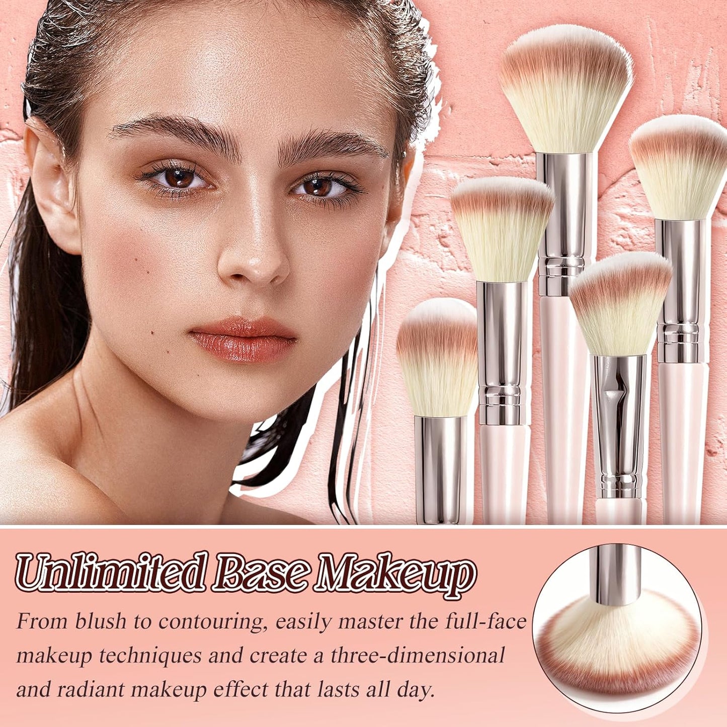 Premium 10-Piece Makeup Brush Set - Soft Synthetic Brushes for Blush, Eyeliner, Eyeshadow, Foundation | Travel-Friendly Pink Design